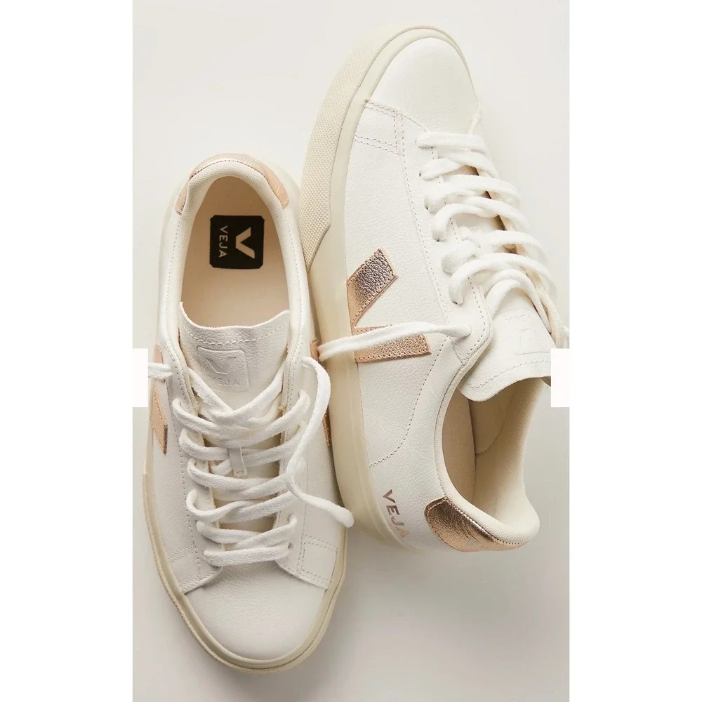 Veja Campo Leather Low Top Lace Up Sneakers EU39 Extra White/Platine Worn Once! - Picture 2 of 12